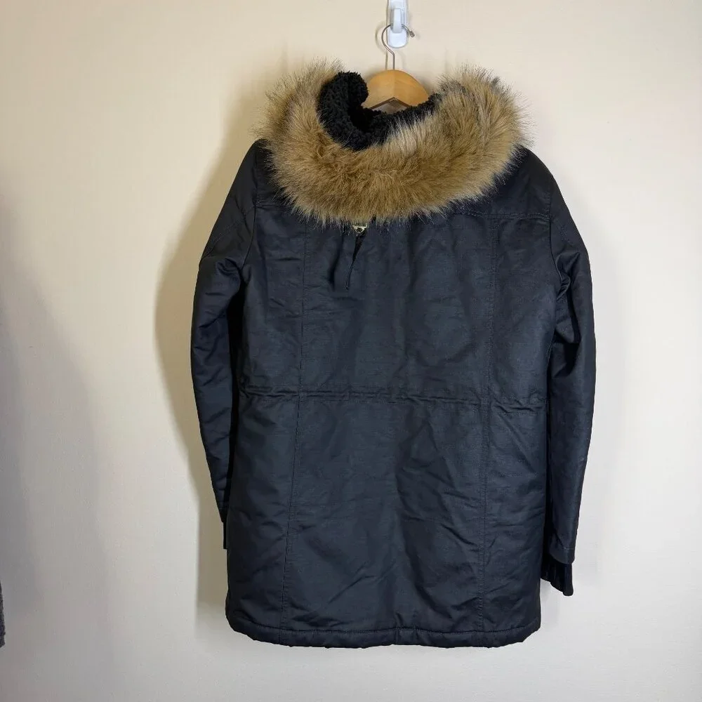 J.Crew Eco Friendly Primaloft Perfect Winter Jacket Womens Size S Faux Fur Hood